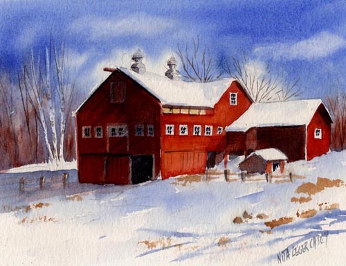 500x384 Nita Casey - Red Barn Watercolor