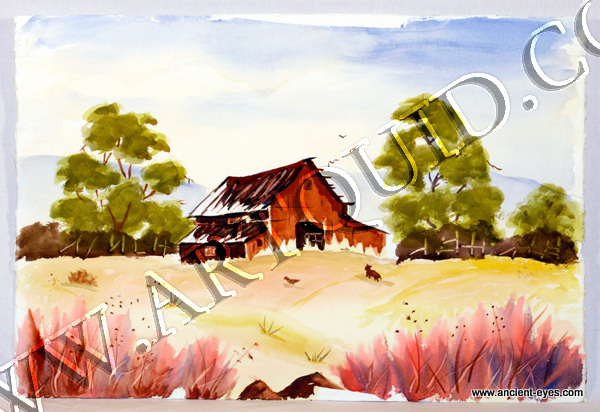 600x412 Paintings, Original California Watercolor - Red Barn Watercolor