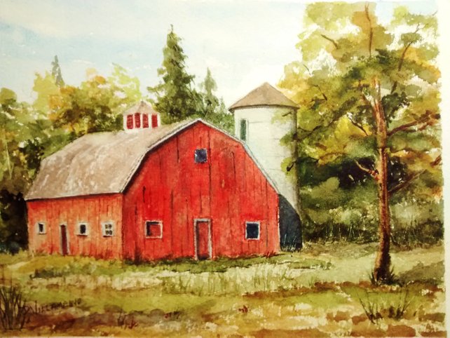 642x482 Print Of Original Watercolor Painting Red Barn Weathered Etsy - Red Barn Watercolor