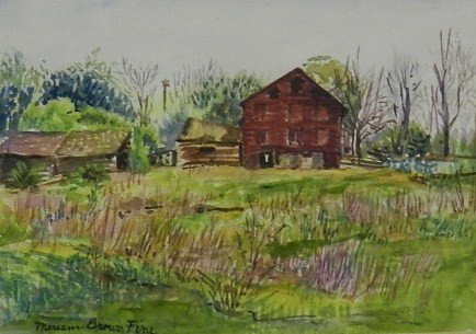 434x305 180 The Red Barn Watercolor By Miriam Brown Fine - Red Barn Watercolor