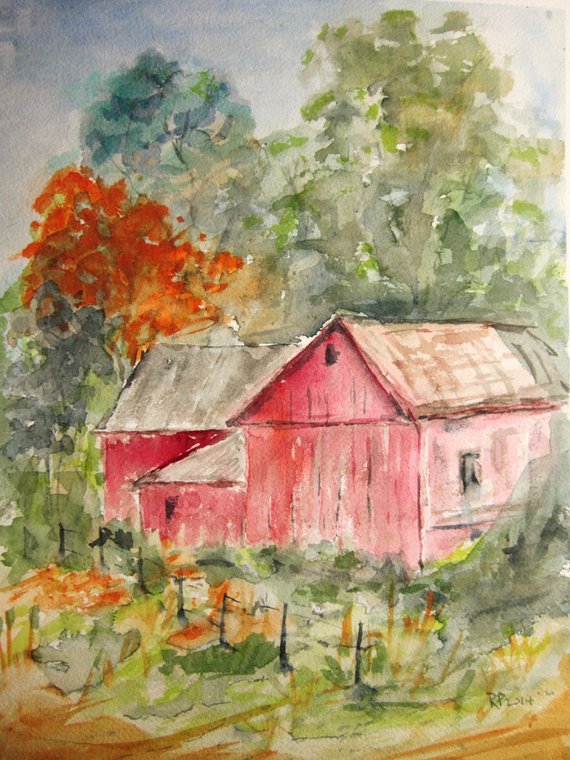 Red Barn Watercolor at PaintingValley.com | Explore collection of Red ...