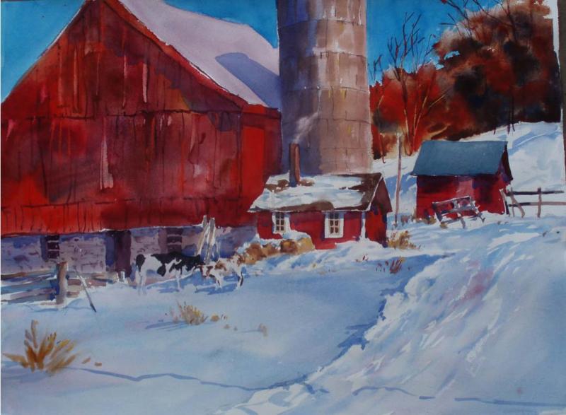 800x587 Watercolor Lesson 0012 Winter Light On Red Barn Frank Zeller Studio - Red Barn Watercolor