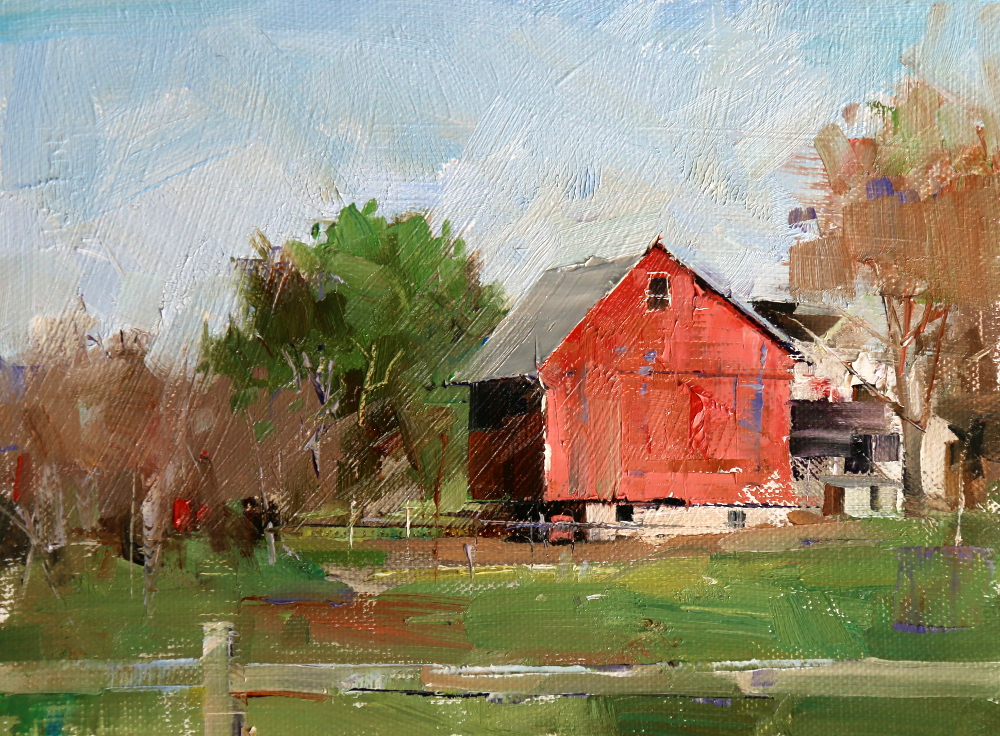 1000x736 Qiang Huang, A Daily Painter Red Barn In Lancaster Pa - Red Barn Watercolor