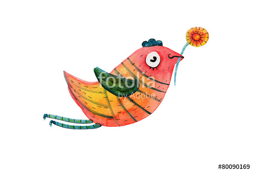 500x339 Red Bird With Flower. Watercolor Illustration Hand Drawing Stock - Red Bird Watercolor