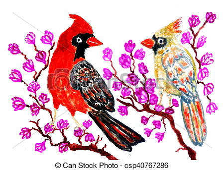 450x343 Red Cardinal Art. Cartoon Red Cardinal Bird, Illustration Painted - Red Cardinal Watercolor