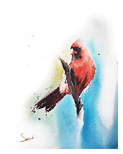 400x500 Red Cardinal Watercolor Print Handmade - Red Cardinal Watercolor