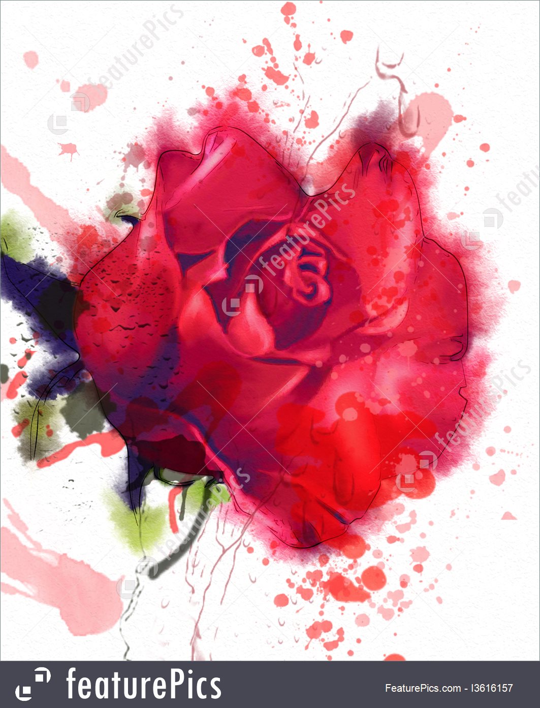 1063x1392 Illustration Of Red Rose, Watercolor - Red Flower Watercolor