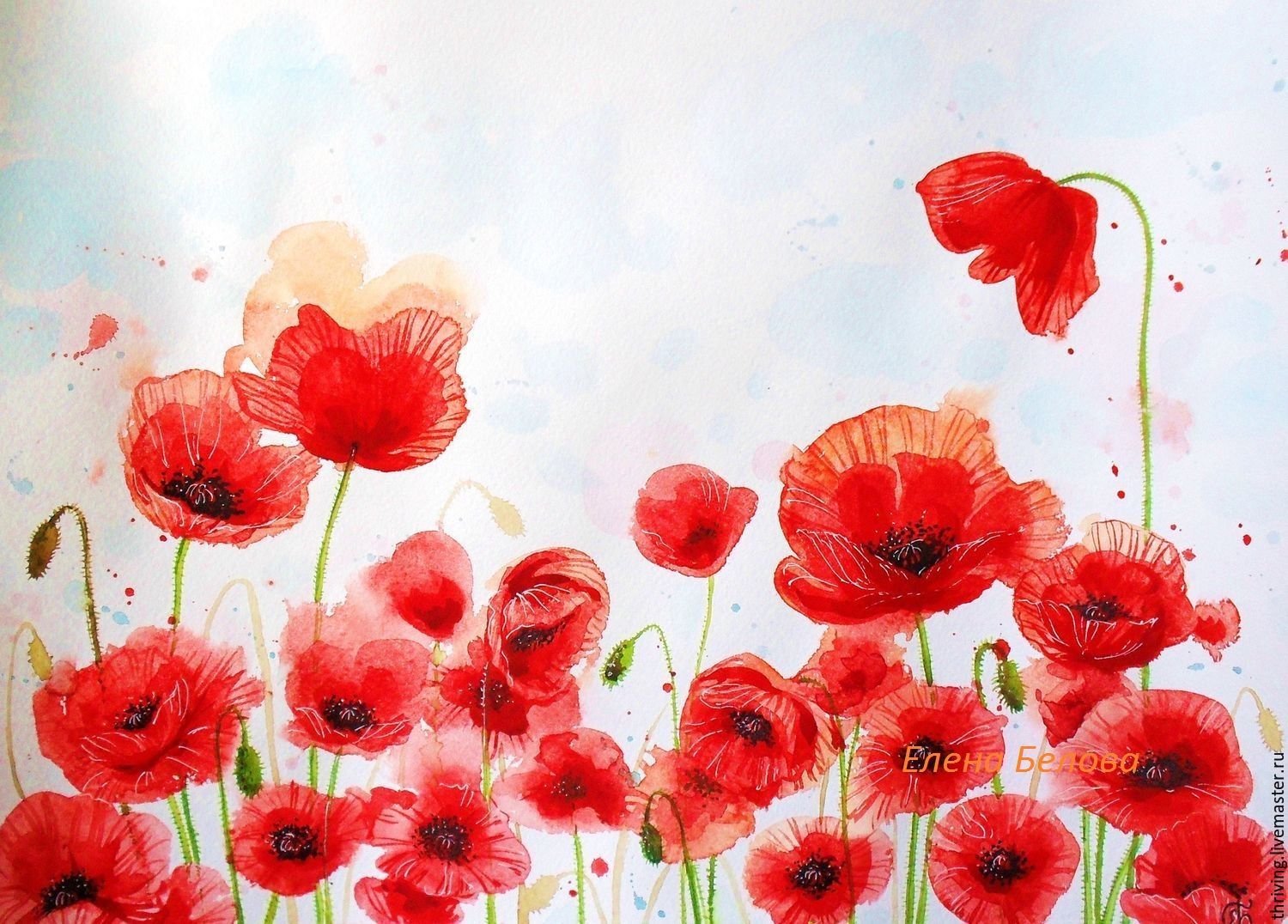 1500x1076 Painting Poppies Flowers For Interior Living Room Bedroom Red - Red Flower Watercolor