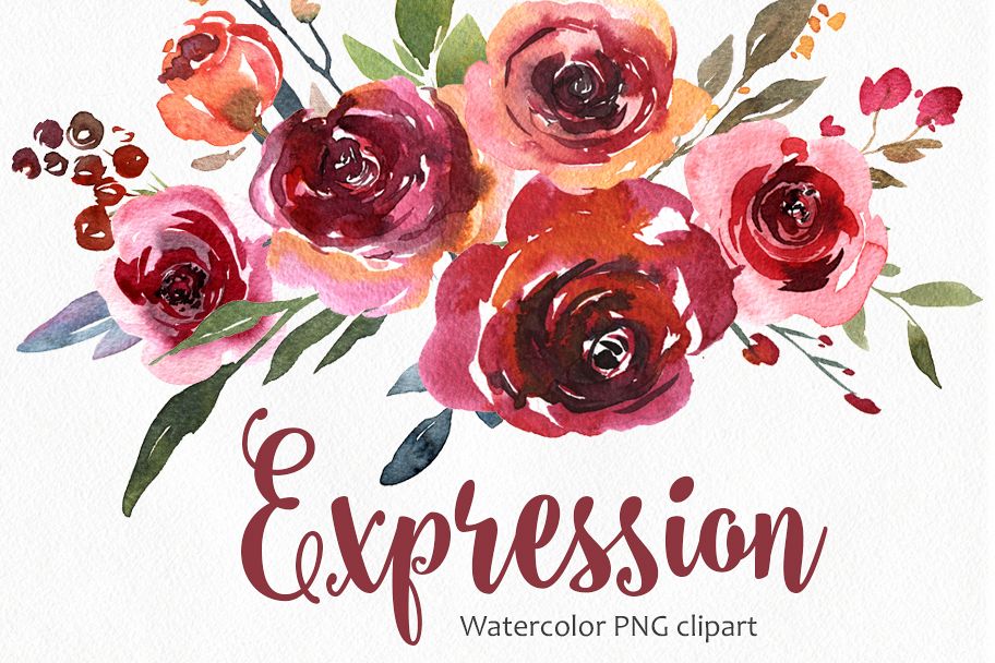 912x608 Vintage Watercolor Red Vinous Roses Collection - Red Flower Watercolor