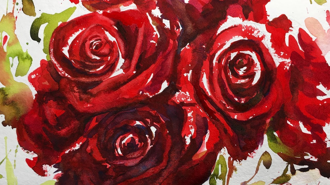 1280x720 Watercolor Painting Tutorial, Red Roses - Red Flower Watercolor