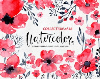 340x270 Watercolor Flowers Etsy - Red Flower Watercolor