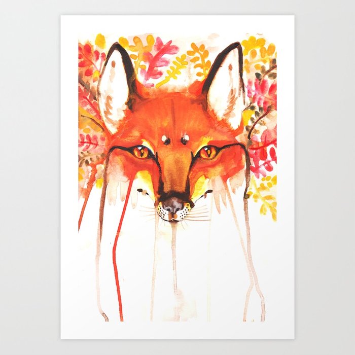 700x700 Autumn Red Fox Watercolor Art Print By Basilfoxcreations Society6 - Red Fox Watercolor