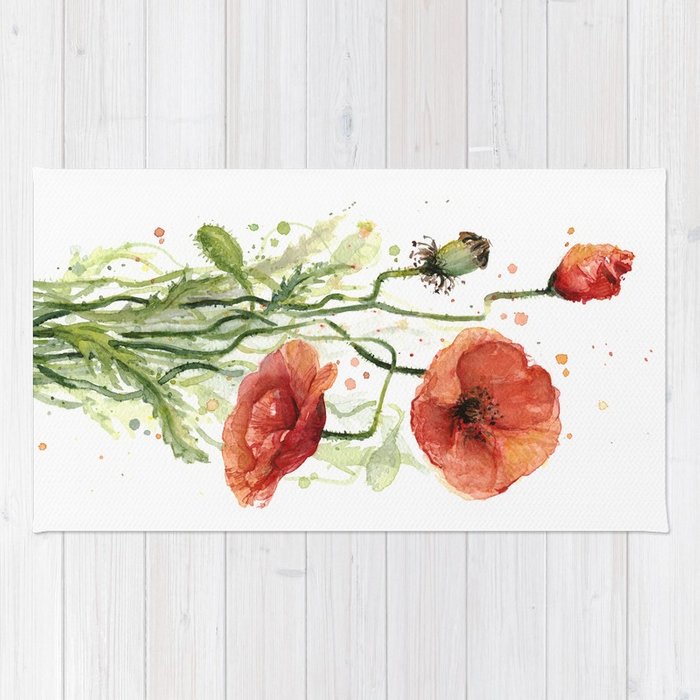 700x700 Red Poppies Watercolor Flower Floral Art Rug By Olechka Society6 - Red Poppy Watercolor