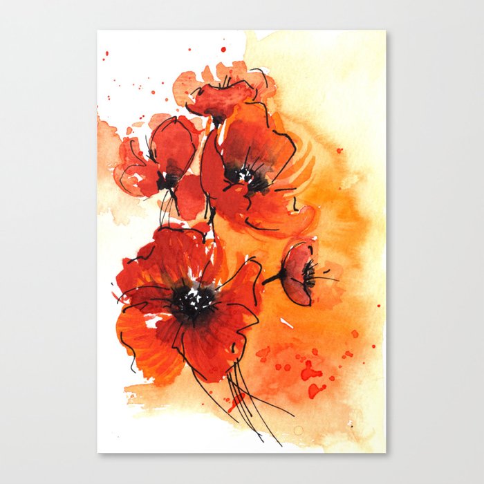 700x700 Red Poppy Flowers Watercolor Painting Canvas Print By - Red Poppy Watercolor