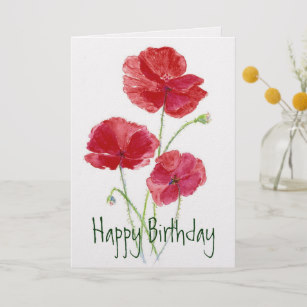307x307 Red Poppy Watercolor Flower Cards Zazzle - Red Poppy Watercolor