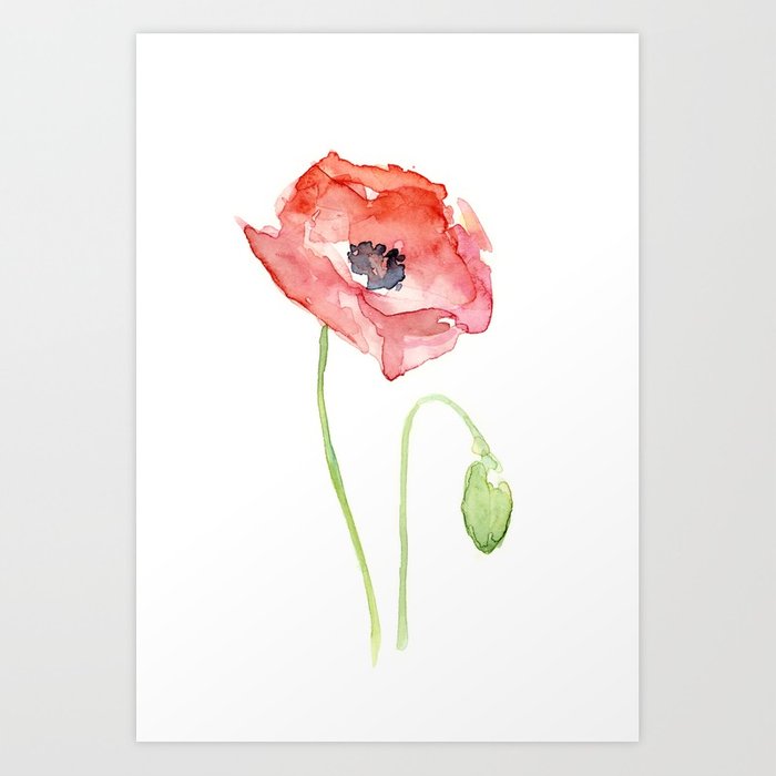 700x700 Red Poppy Watercolor Flower Floral Abstract Art Print By Olechka - Red Poppy Watercolor