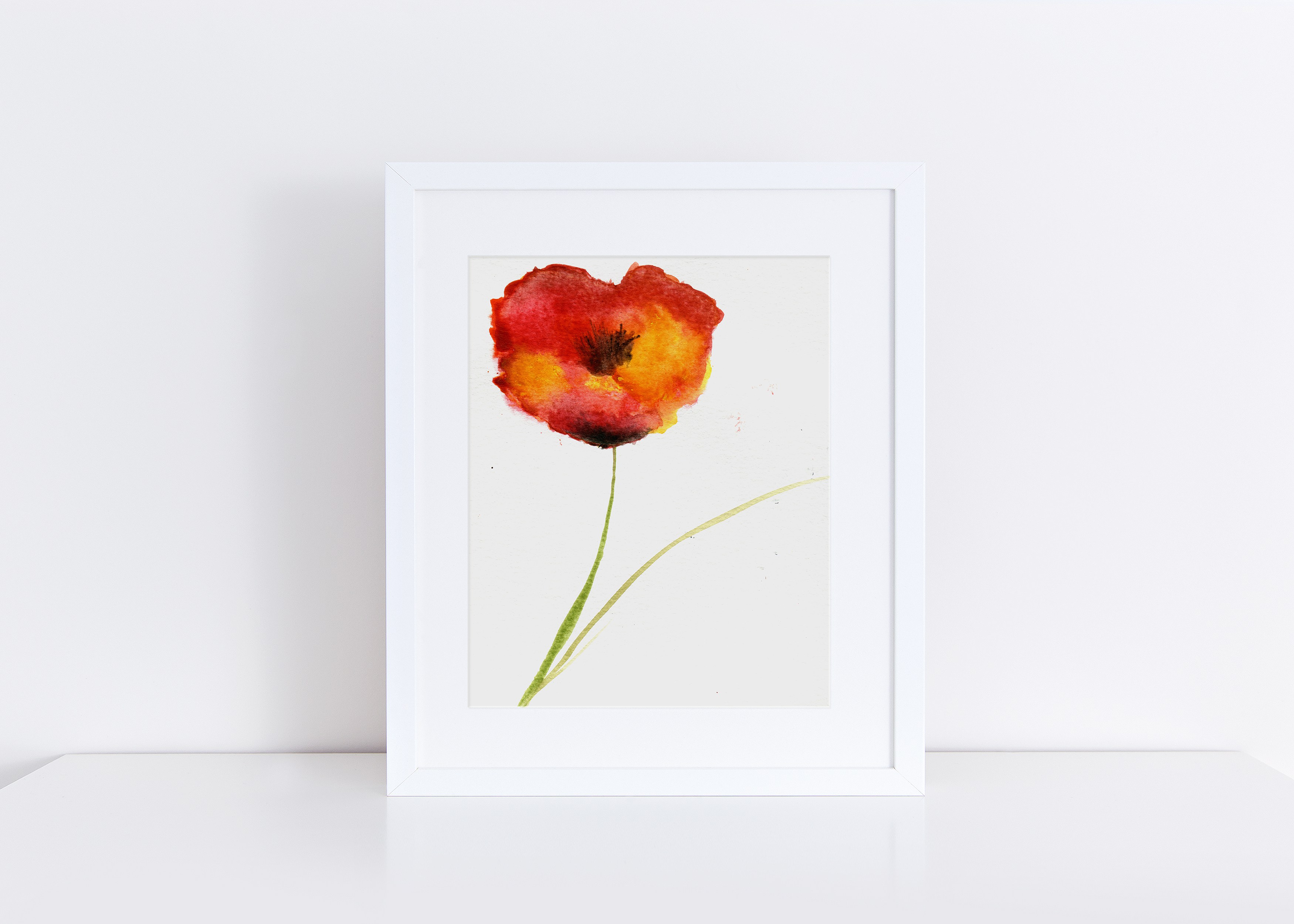 3500x2500 Red Poppy Watercolor Print - Red Poppy Watercolor