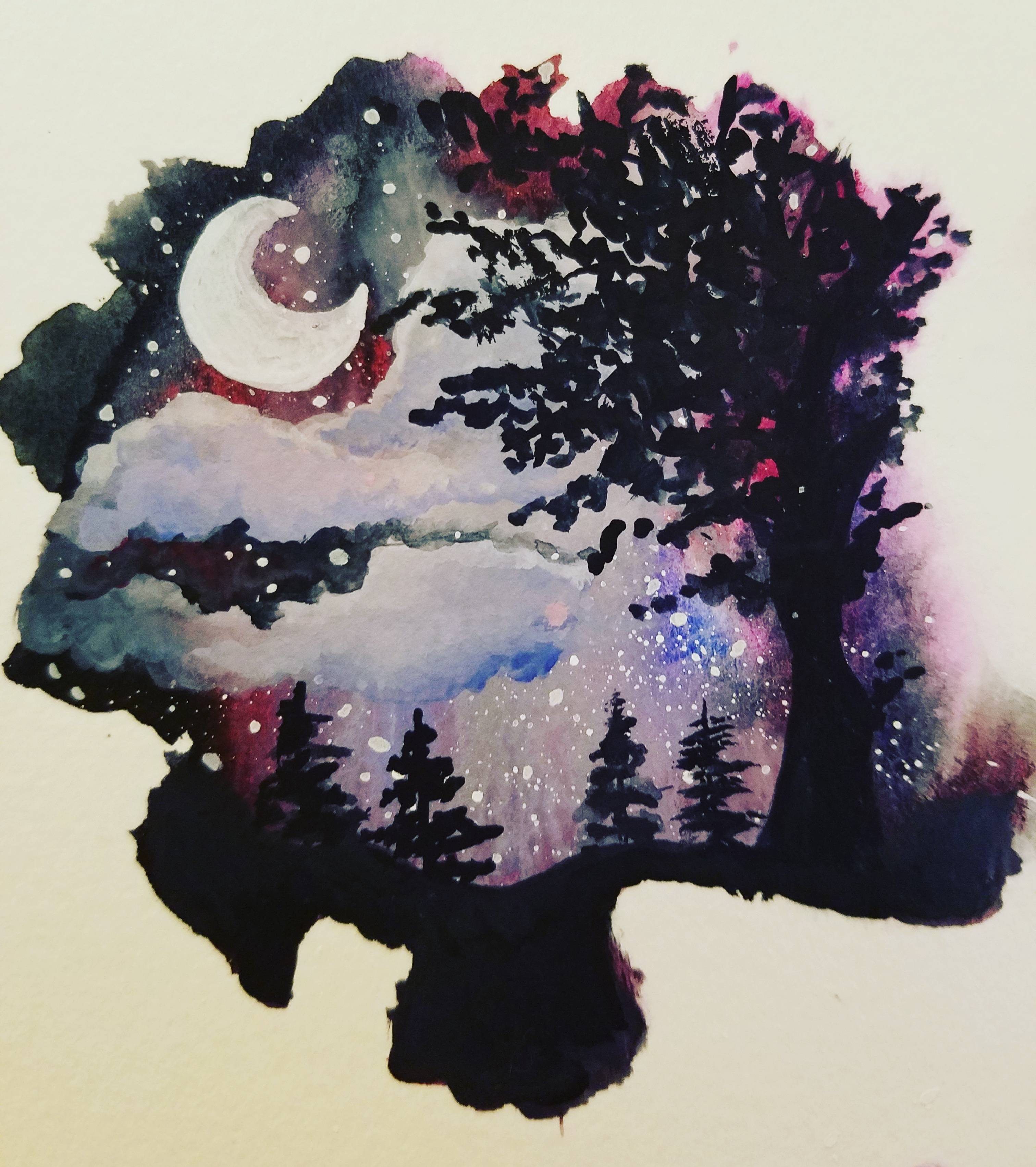 3024x3406 Mini Moonlit Night, Watercolor And Gouache, 3x4. Art - Reddit Watercolor