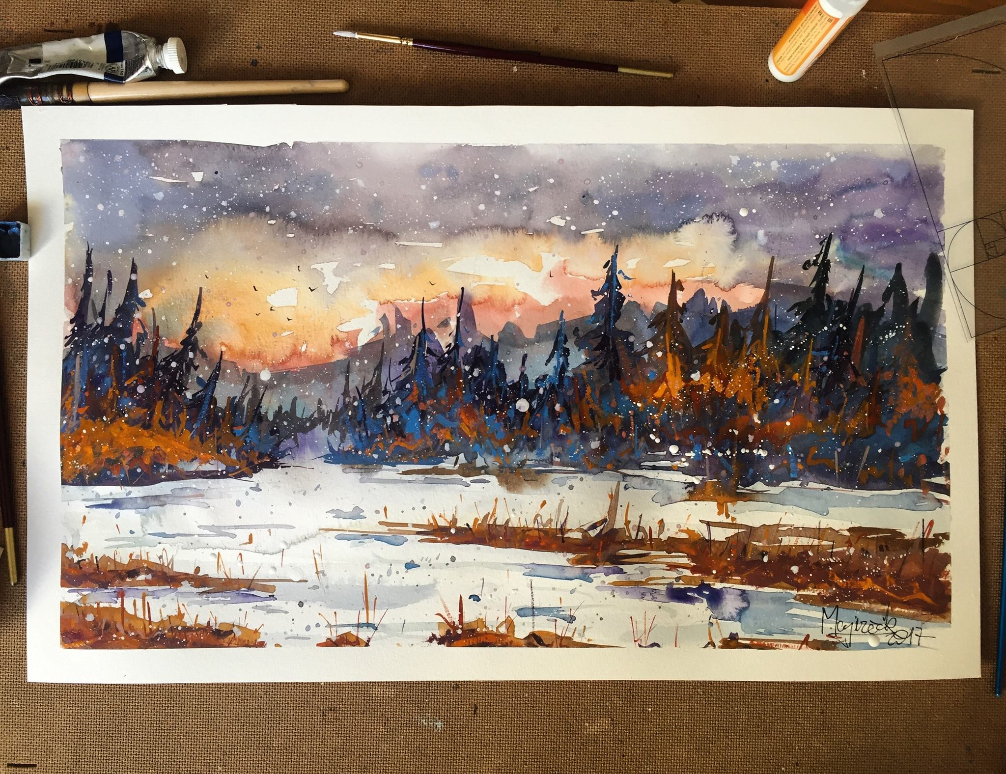 2048x1576 Snow And Sunset, Watercolor, 30x50cm Art - Reddit Watercolor