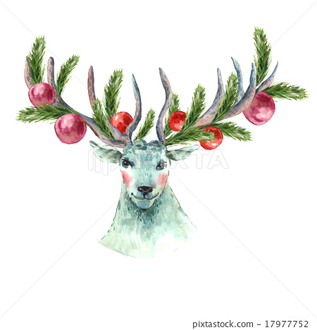 450x468 Christmas Watercolor Greeting Card With Reindeer - Reindeer Watercolor