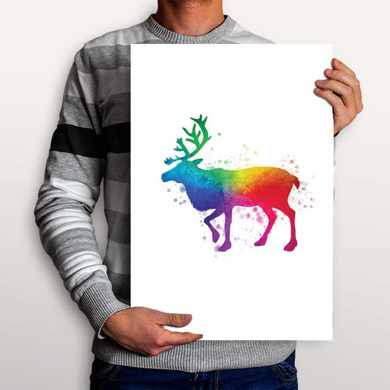 800x800 Buy Rainbow Reindeer Watercolor Art Poster - Reindeer Watercolor
