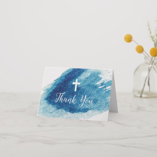 540x540 Religious Cross Blue Watercolor Thank You - Religious Watercolor