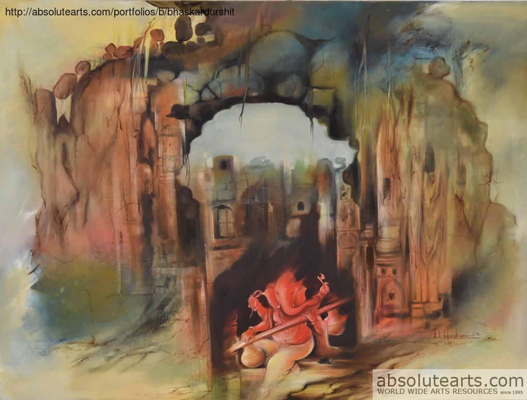 1024x778 Durshit Bhaskar Artwork Ganesha Shashivarnam Original Painting - Religious Watercolor Paintings