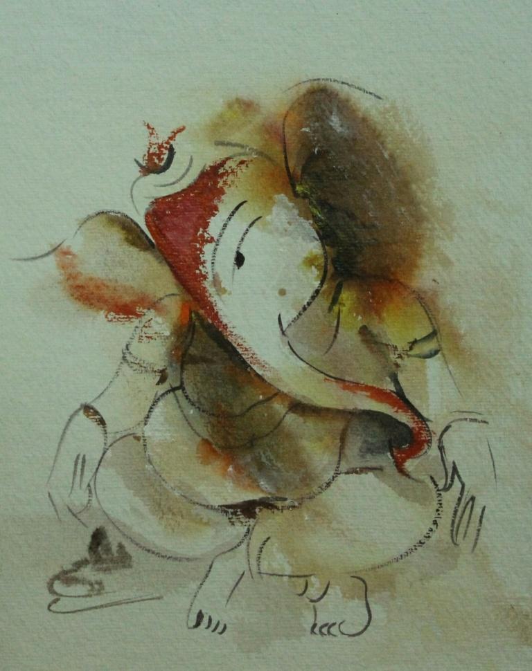 768x970 Ganesha By Artist Ayaan Group Religious Art Watercolor Paintings - Religious Watercolor Paintings