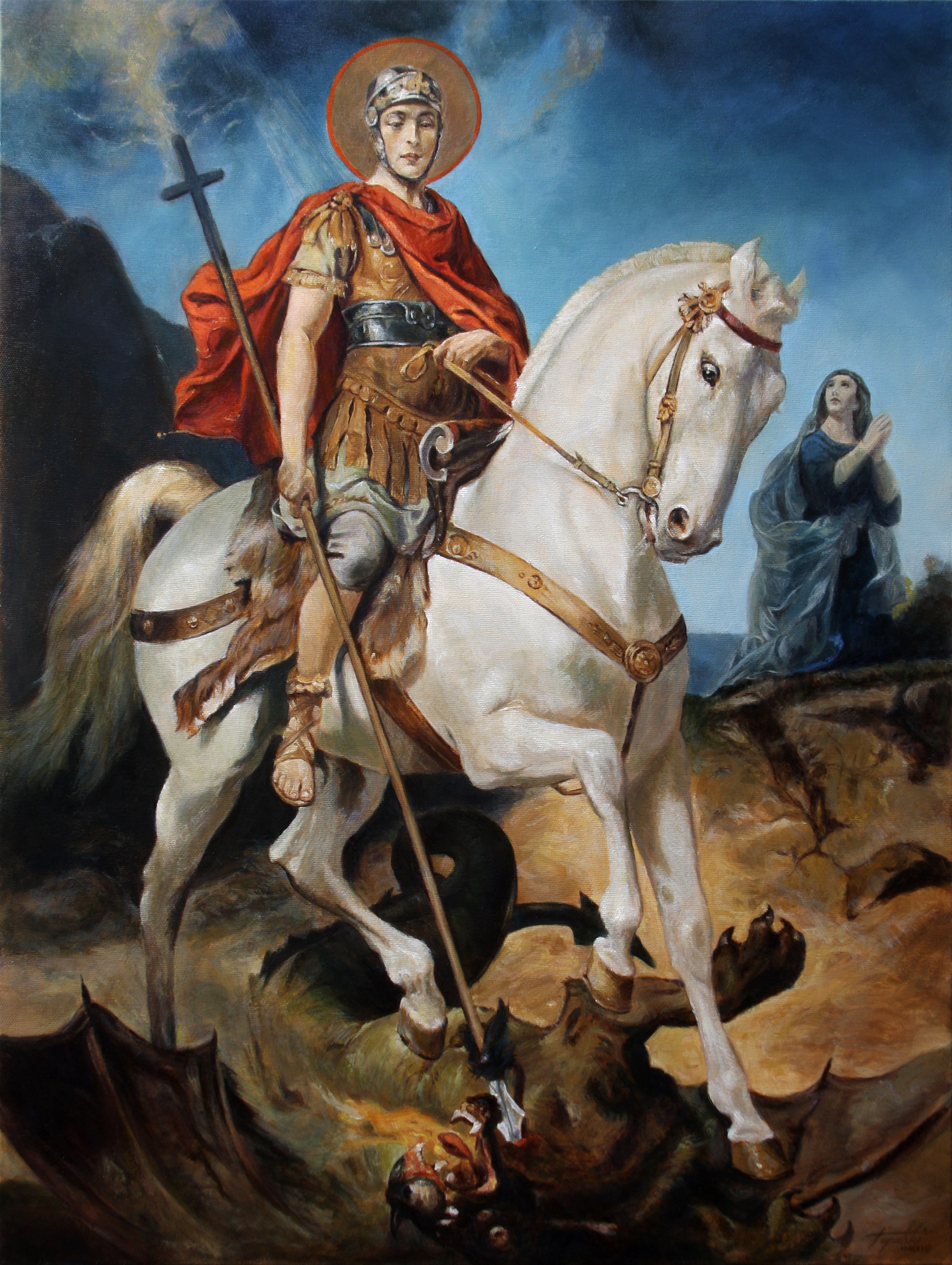 1666x2212 Saint George And The Dragon Religious Oil Painting Fine Arts - Religious Watercolor Paintings