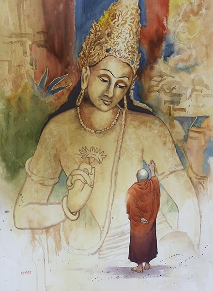 440x600 Sparsh By Artist Kishor Nadavdekar Religious Art Watercolor - Religious Watercolor Paintings