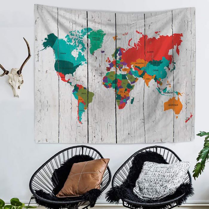 700x700 Retro Watercolor World Map Tapestry Wall Hanging Photography Shop - Retro Watercolor