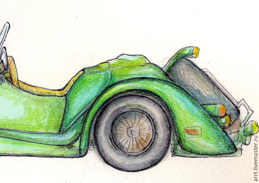 900x636 Retro Car Green Convertible Watercolour 21kh30 Shop Online On - Retro Watercolor
