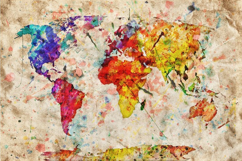 800x533 Vintage Retro Watercolor World Map,antique Colorful Painting - Retro Watercolor
