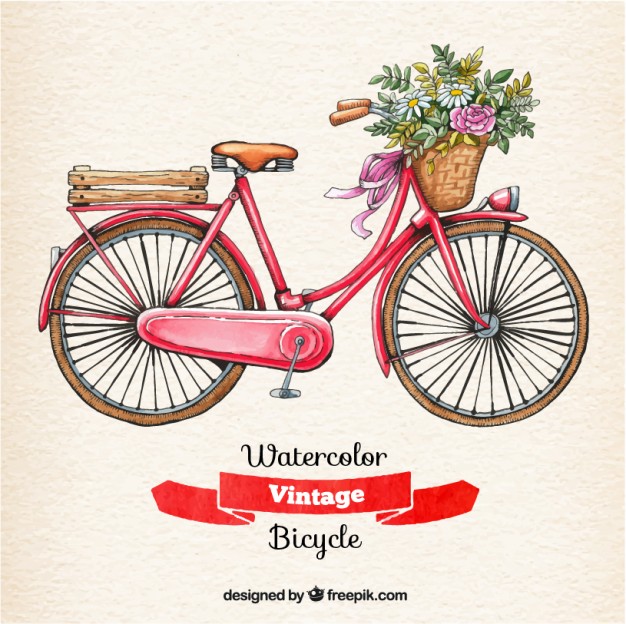 626x624 Watercolor Vintage Bicycle Vector Free Download - Retro Watercolor