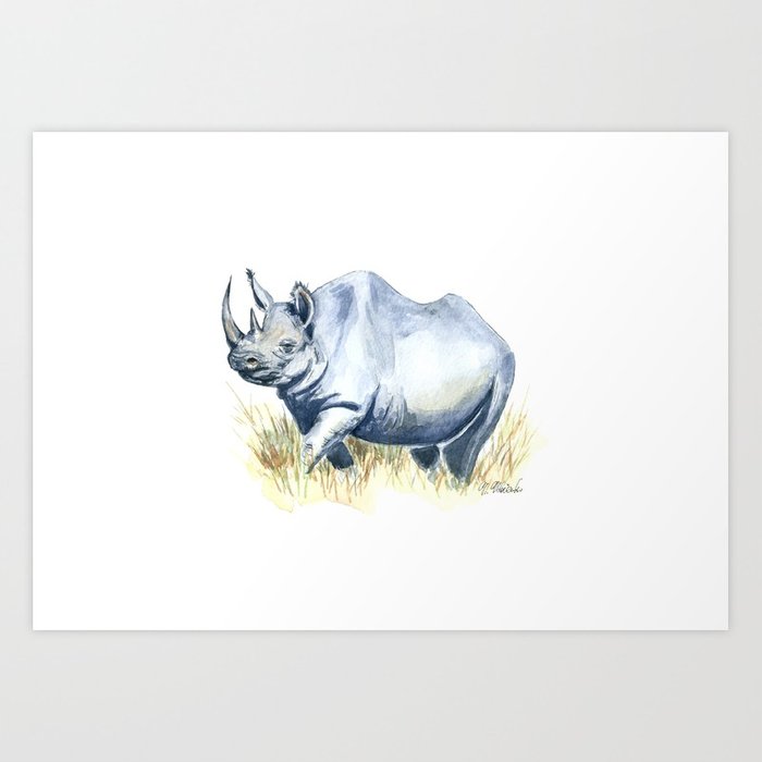 700x700 Black Rhino Watercolor Painting Art Print By Nudovenko Society6 - Rhino Watercolor