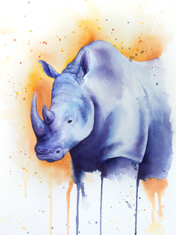 Rhino Watercolor at PaintingValley.com | Explore collection of Rhino ...