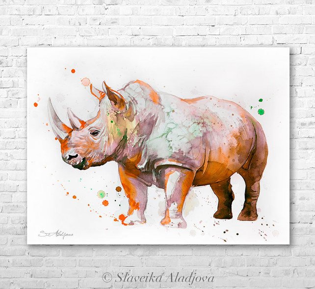 642x590 Rhino 3 Watercolor Painting Print By Slaveika Aladjova Art Etsy - Rhino Watercolor