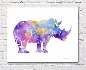 300x245 Rhino Abstract Watercolor Painting Rhinoceros Art Print By Artist - Rhino Watercolor