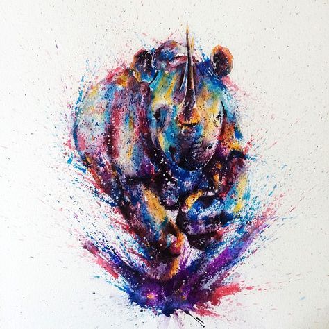 474x474 Watercolour Rhino Charging. Tatu Rhinos - Rhino Watercolor