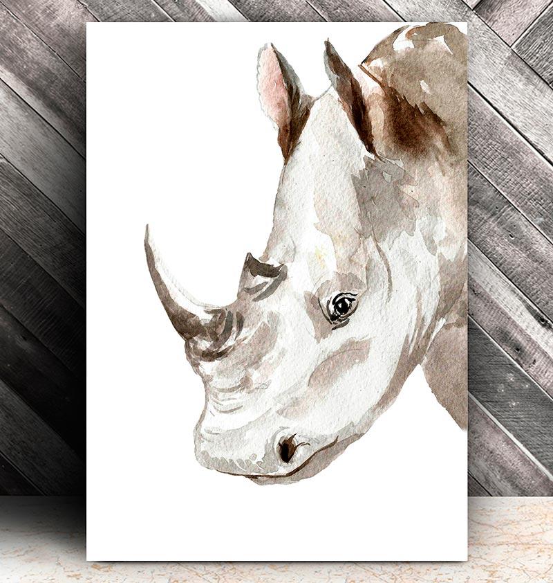 800x842 Animal Art - Rhino Watercolor
