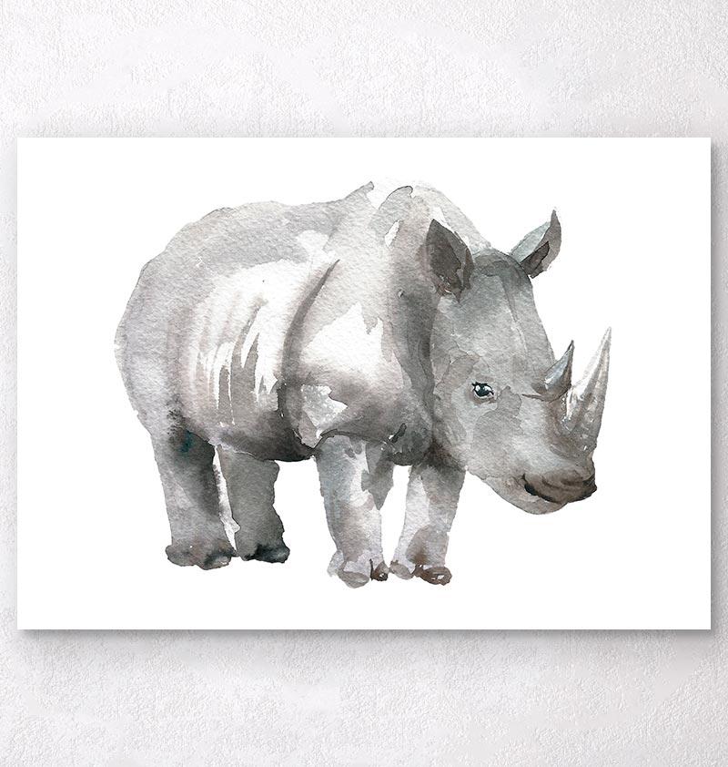 800x842 Animal Poster - Rhino Watercolor