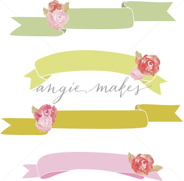 610x600 Collection Of Ribbons With Watercolor Flowers. Ribbon Background - Ribbon Watercolor
