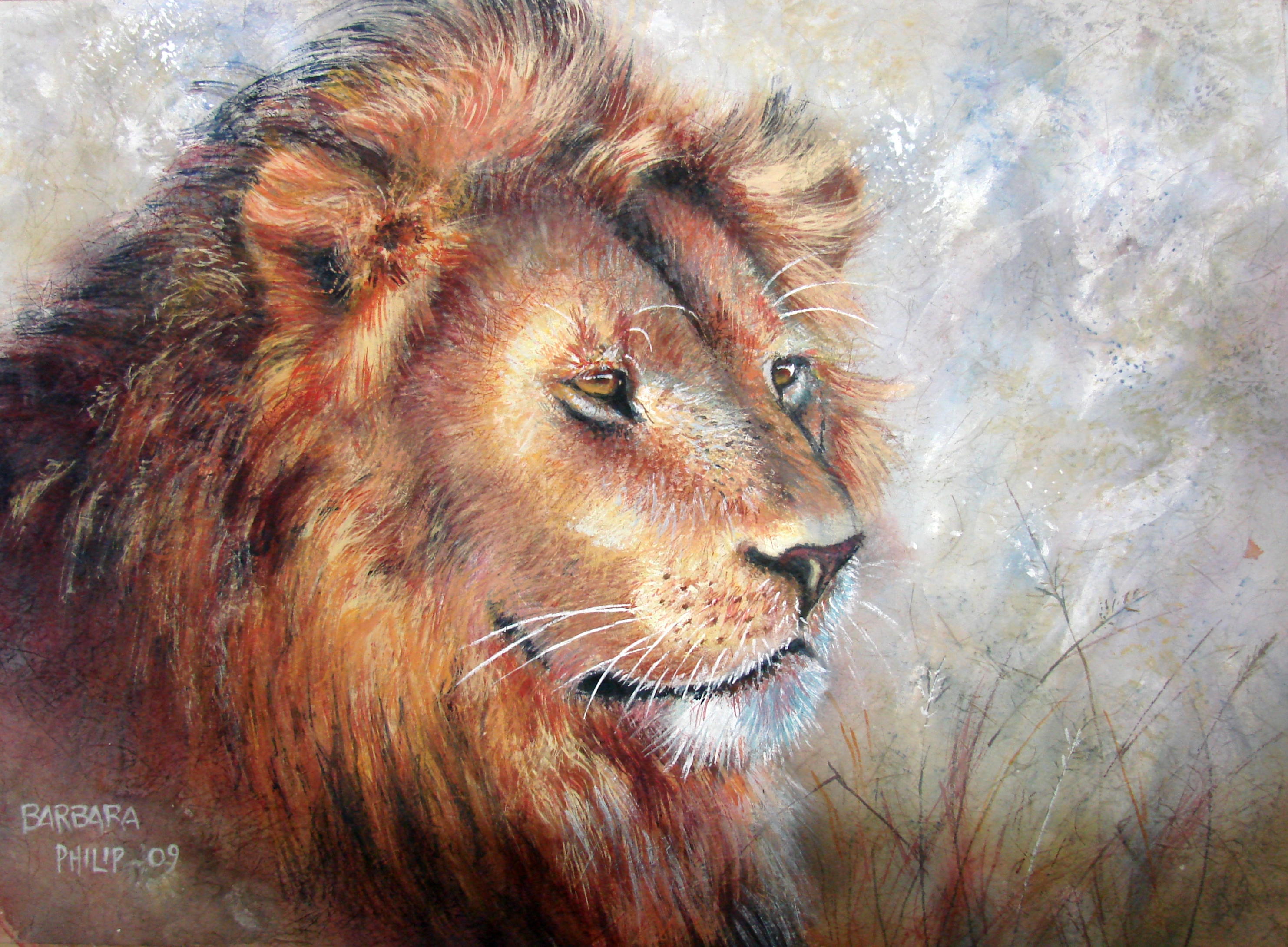 2965x2180 Lion On Rice Paper Barbara Philip - Rice Paper For Watercolor Painting