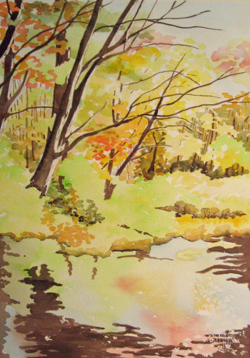 1051x1500 Woods And Pond Watercolor And Rice Paper Collage Leslie White - Rice Paper For Watercolor Painting