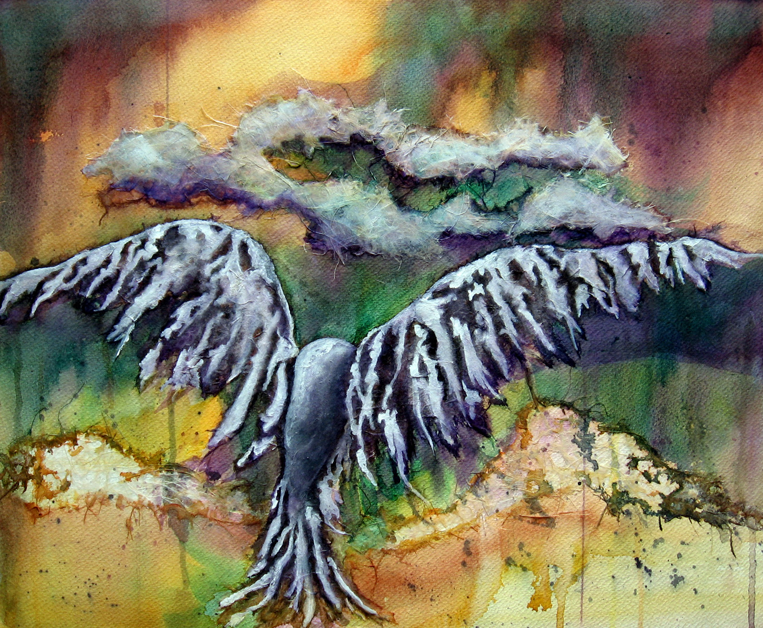 1500x1234 Flight Of The Condor Watercolor And Rice Paper Collage Leslie White - Rice Paper For Watercolor Painting