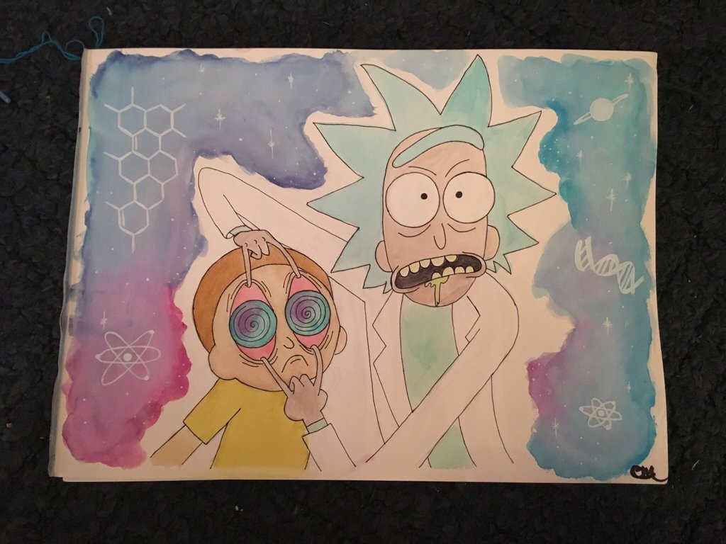 1024x768 Rick Morty Watercolor By Claudiamineiro - Rick And Morty Watercolor