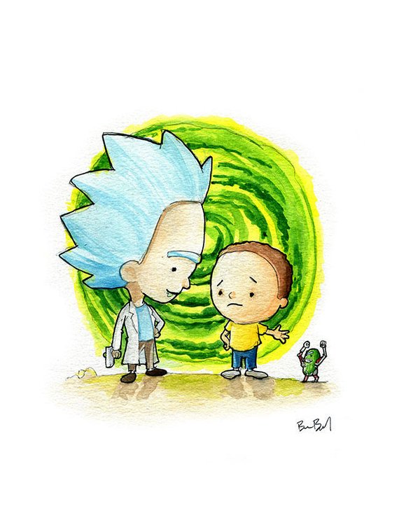 570x760 Rick And Morty Fan Art Watercolor Print Etsy - Rick And Morty Watercolor