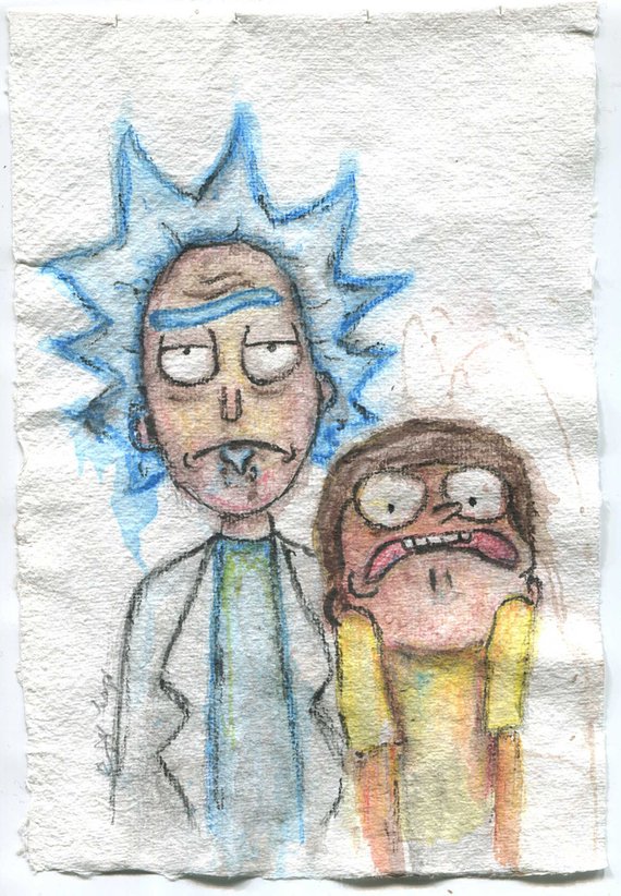 570x822 Rick And Morty Original Watercolor Drawing Etsy - Rick And Morty Watercolor