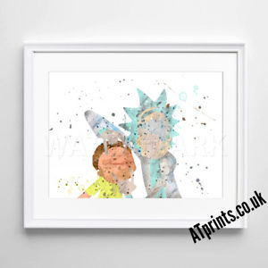 300x300 Rick And Morty Print Poster Watercolour Watercolor Framed Canvas - Rick And Morty Watercolor