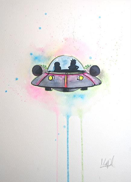 434x600 Rick And Morty Spaceship Watercolour Painting A4 By Matt Dale - Rick And Morty Watercolor